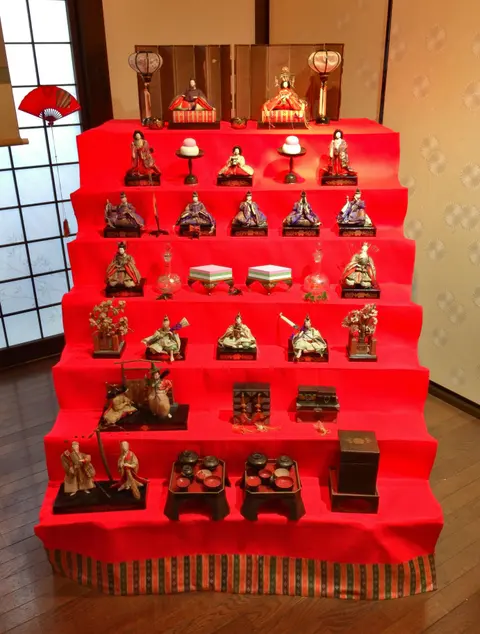 A seven-tiered display of ornate Hina ningyō court dolls for Hinamatsuri, the Japanese Girls' Festival
